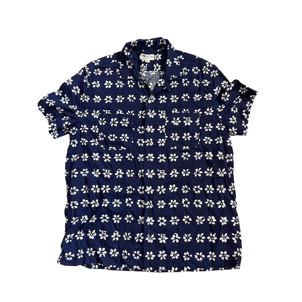 J.‎ Crew Men’s Navy Floral Organic Cotton Button-Up 2 Pocket Size Mediun